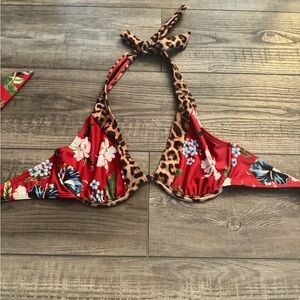 Venus Red/Leopard Floral Halter Bikini Top